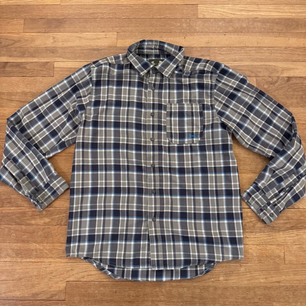 NWOT Under Armour Men's Gray Blue Plaid Button Down Shirt - Size L
 b90